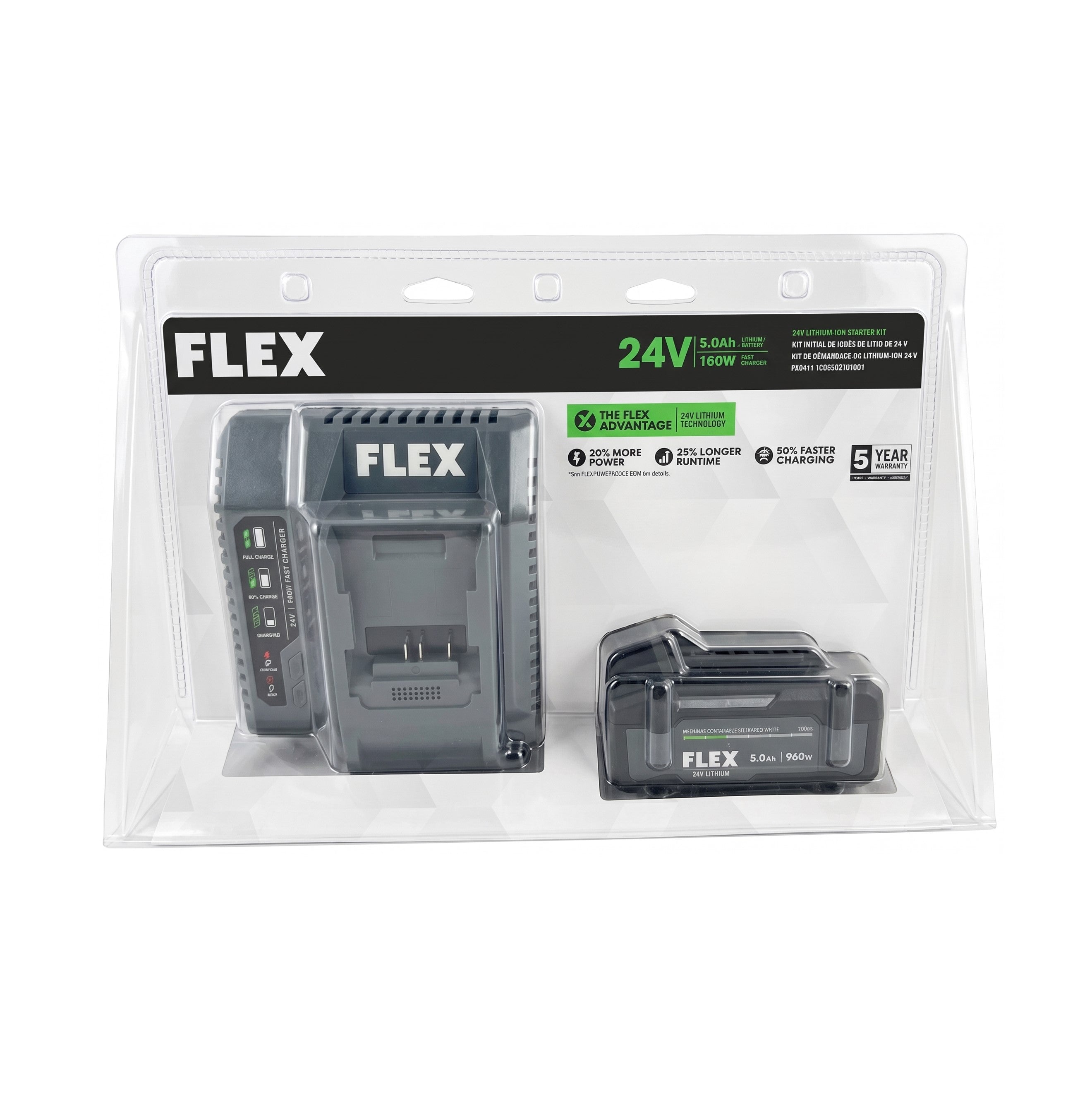 FLEX 24V 5Ah Lithium Starter Battery Kit with 5.0 Ah Battery and 160W Fast Charger (1 kit) FX0411-1C