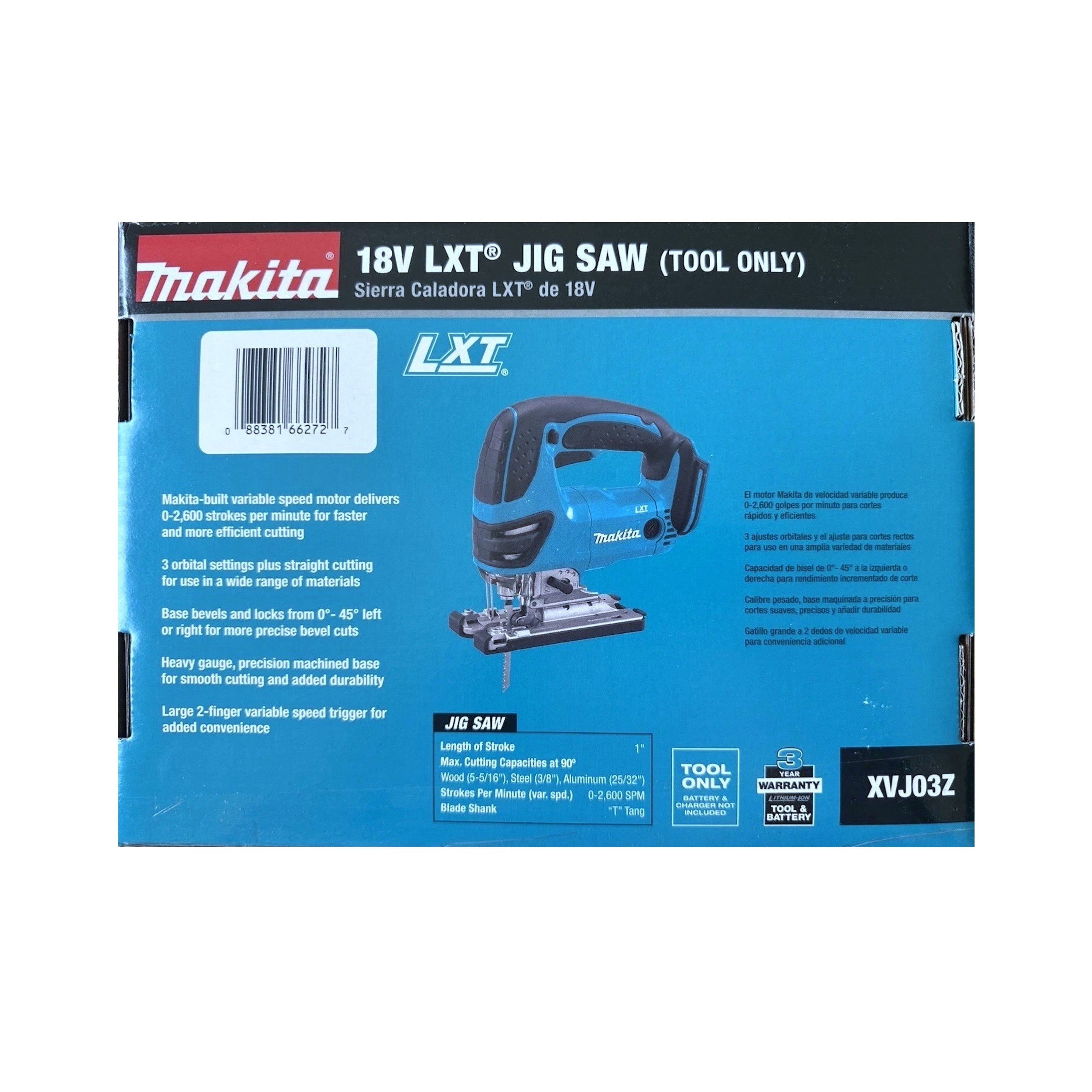 Makita LXT 18 Volt 2600 Strokes/Min Cordless JigSaw (Tool Only), XVJ03Z