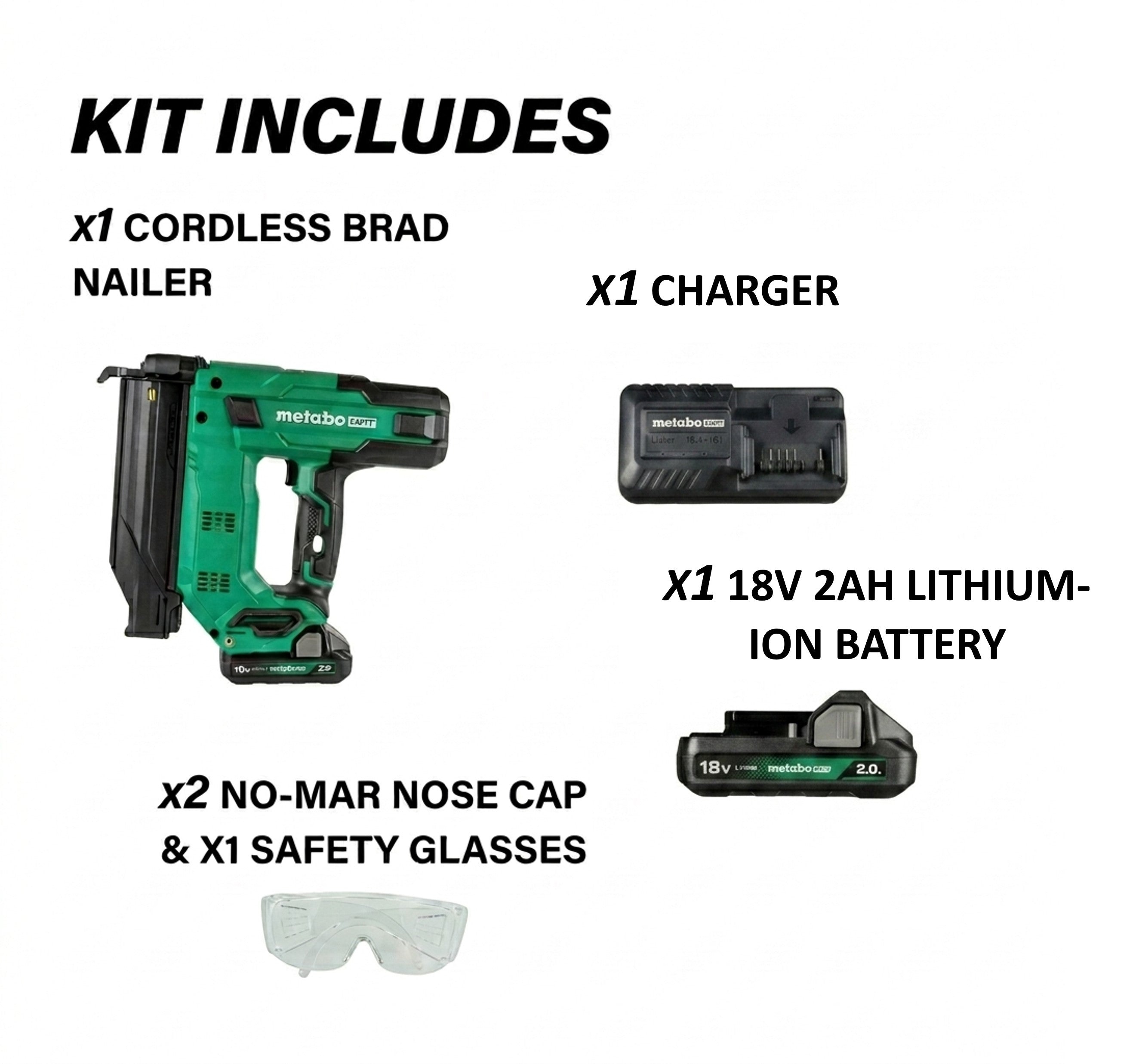 METABO HPT 18V MultiVolt 5/8" to 2" Brad Nails 18-Gauge Compact Brad Nailer Kit (with Battery and Charger) NT1850DGM