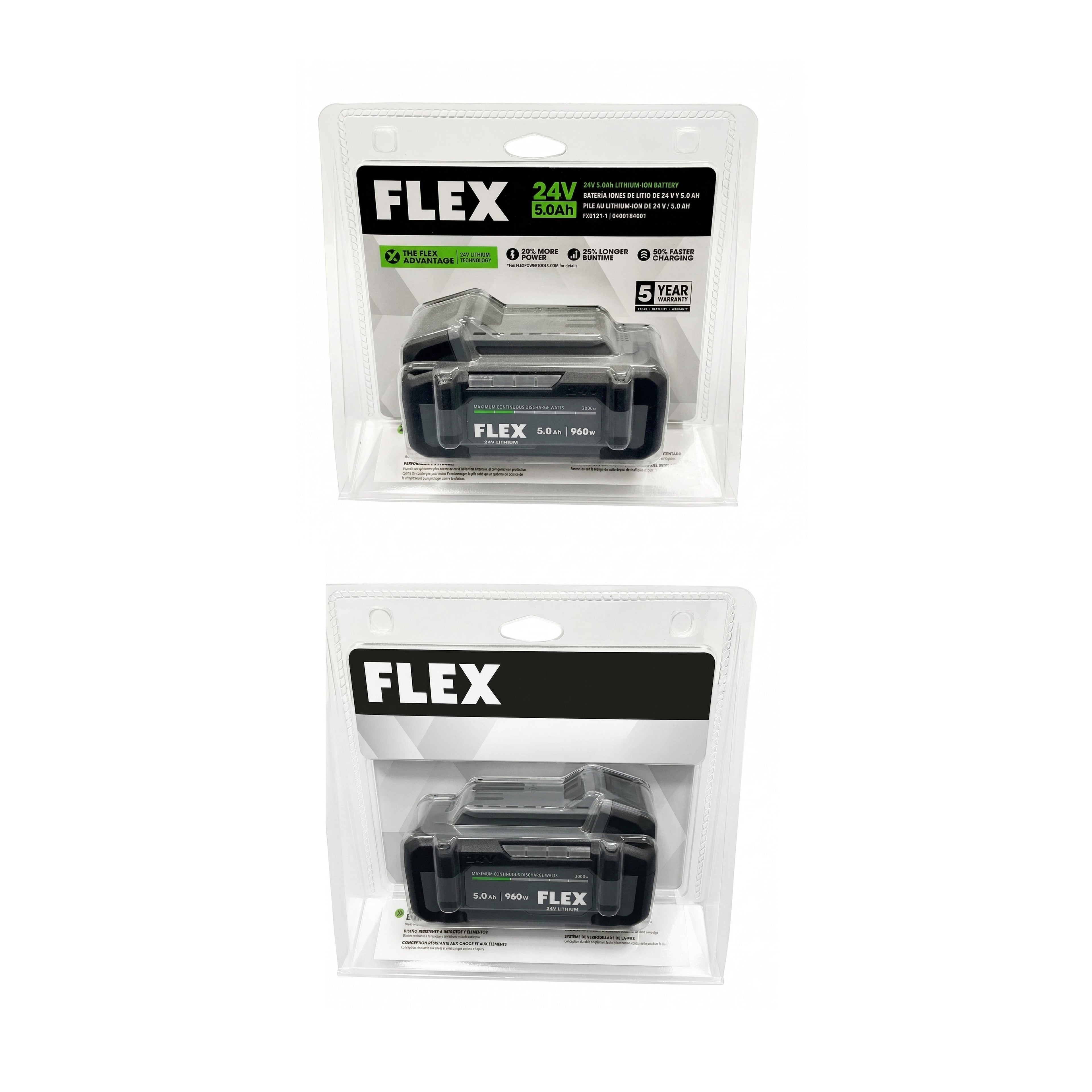 FLEX 24V 5Ah Lithium Ion Power Tool Battery Pack with Fuel Indicator (1 pack) FX0121-1