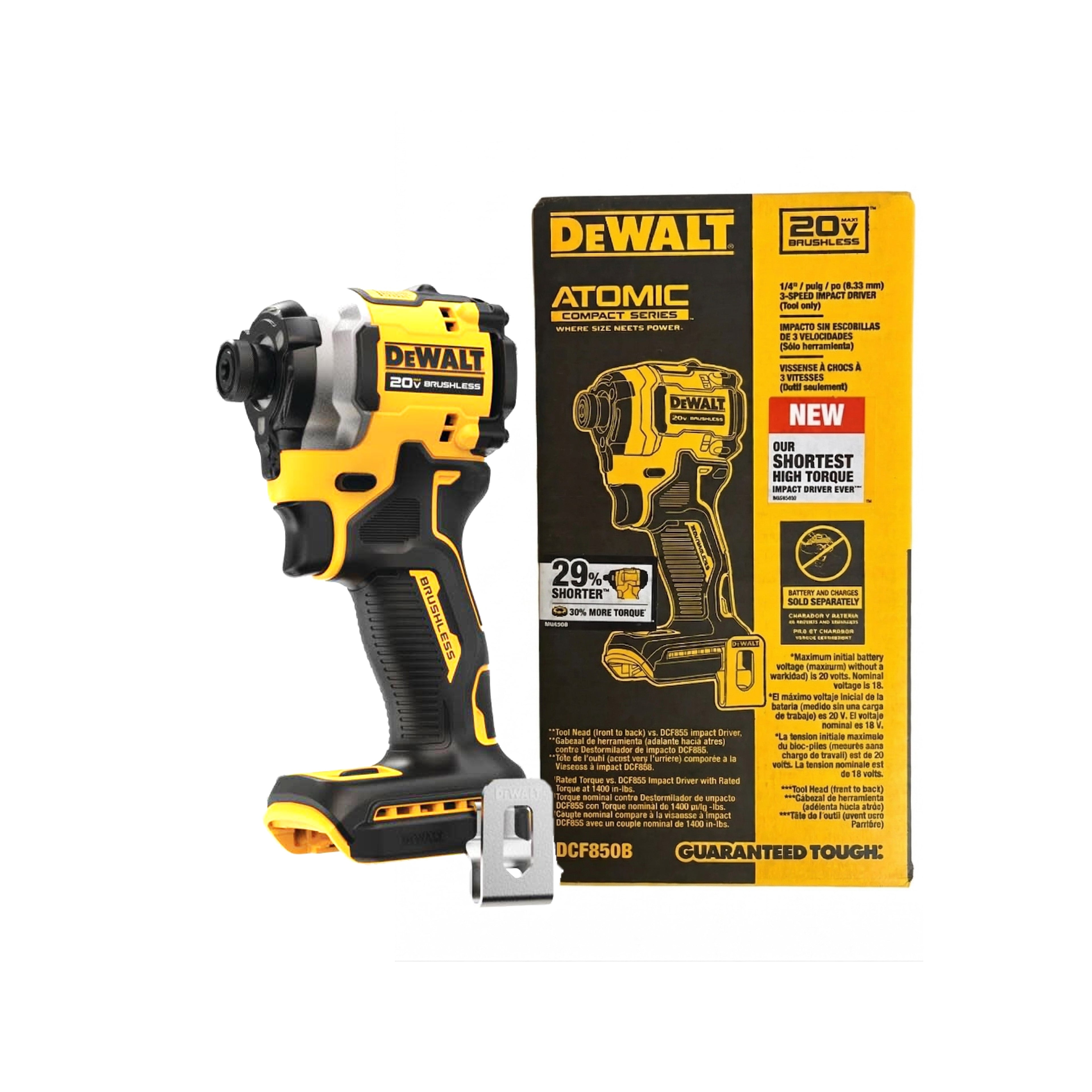 DEWALT ATOMIC 20V MAX 1/4inch Impact Driver, 3 Speed (Tool Only) DCF850B